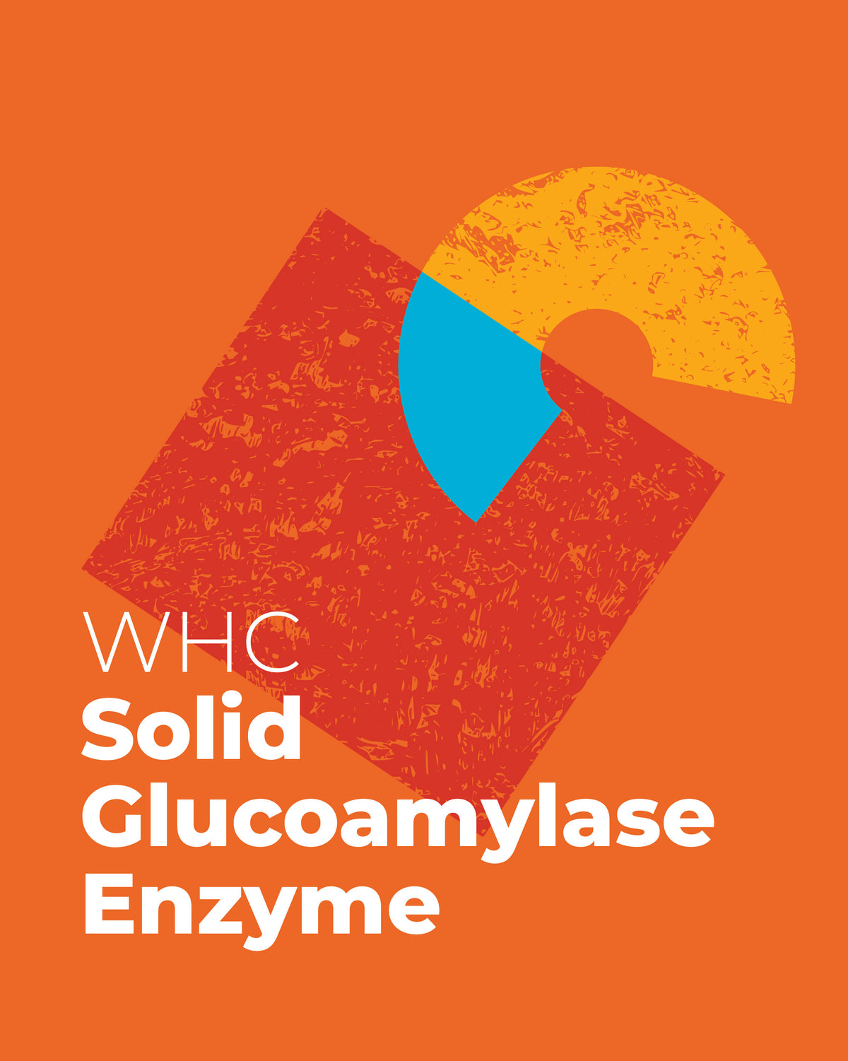 Orange background with geometric shapes and 'WHC Solid Glucoamylase Enzyme' text.