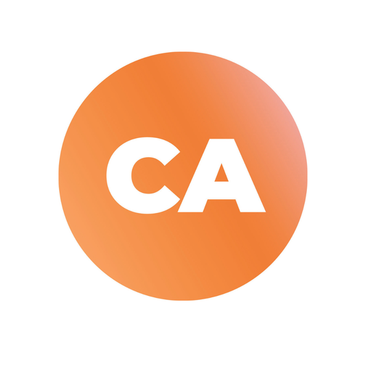 Orange circle with 'CA' in white on a white background