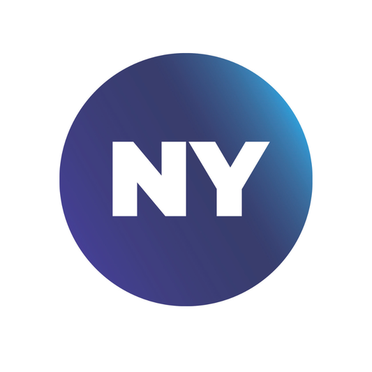 Gradient blue circle with 'NY' in the center