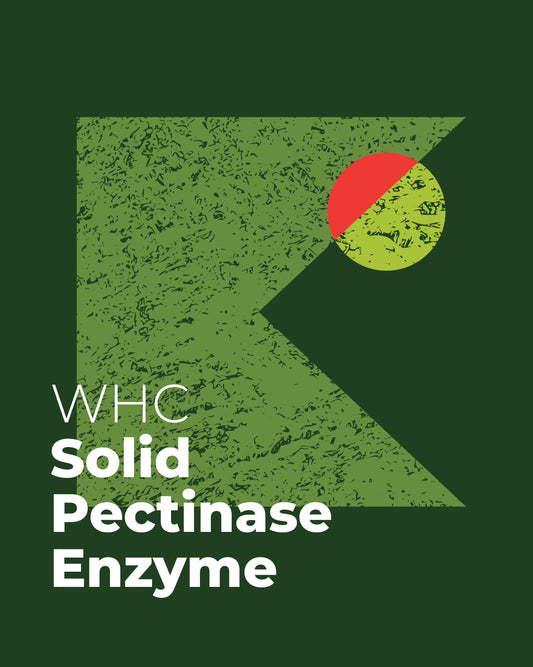 Logo with 'WHC Solid Pectinase Enzyme' text on a green background